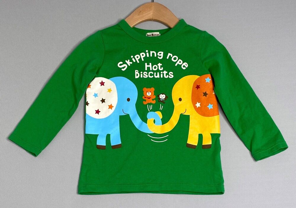 Miki House Japan Elephants Jump Rope Green Long Sleeve T-Shirt Boys Girls 3T/100